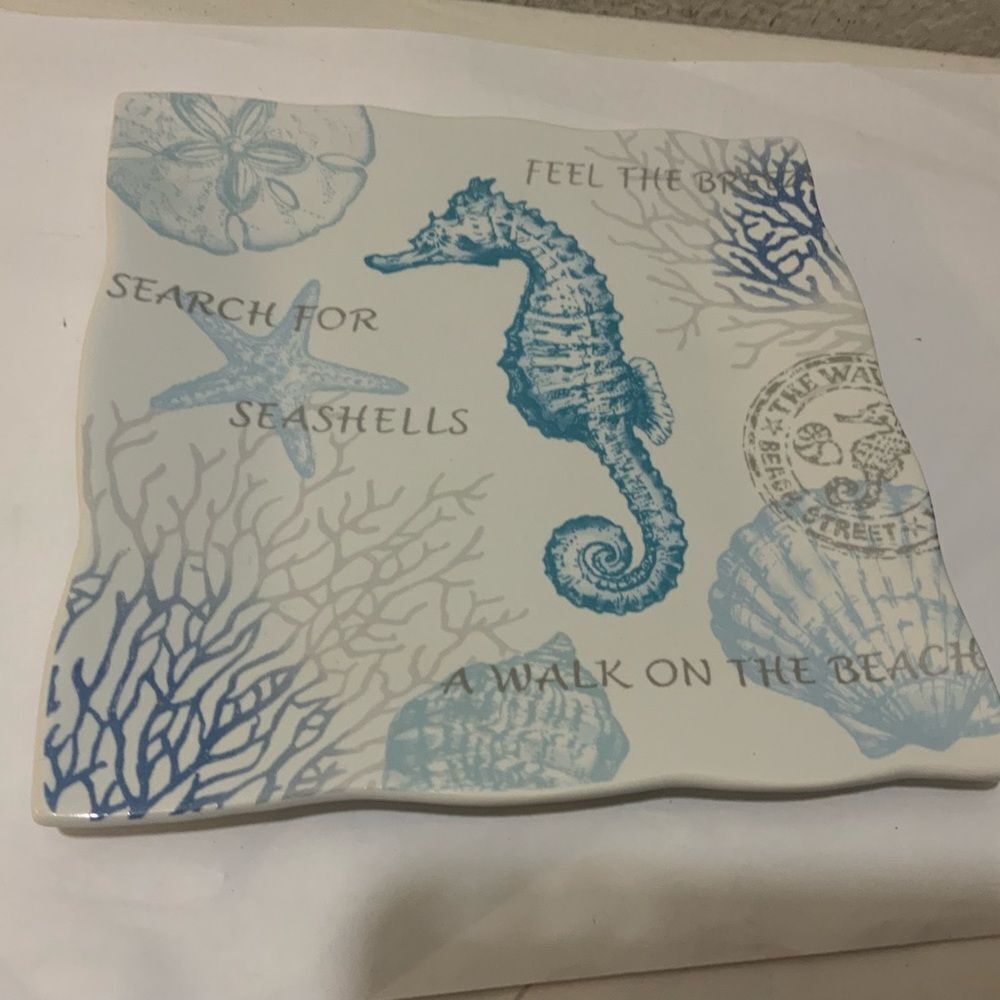 New 222 Fifth Coastal Breeze-Blue Square Salad Plate